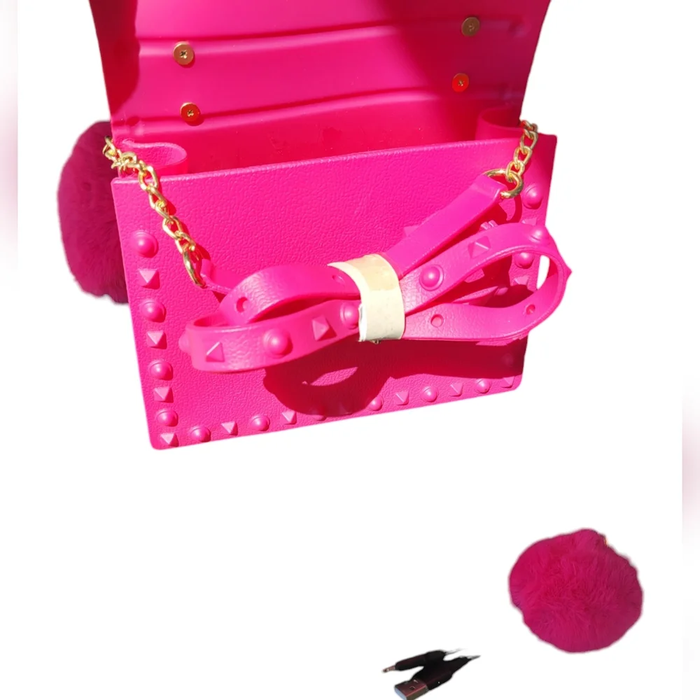 Studded Jelly Small‎ Crossbody Purse/Handbag with Pom USB